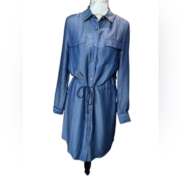 Johnston & Murphy Dresses & Skirts - Johnston & Murphy 100% Tencel Blue Jumper Shirt Dress size XS